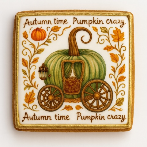 Ciastko lukrowane PUMPKIN CARRIAGE GREEN roz.S PION JESIEŃ ręcznie robione Ciastko lukrowane PUMPKIN CARRIAGE GREEN roz.S PION JESIEŃ ręcznie robione