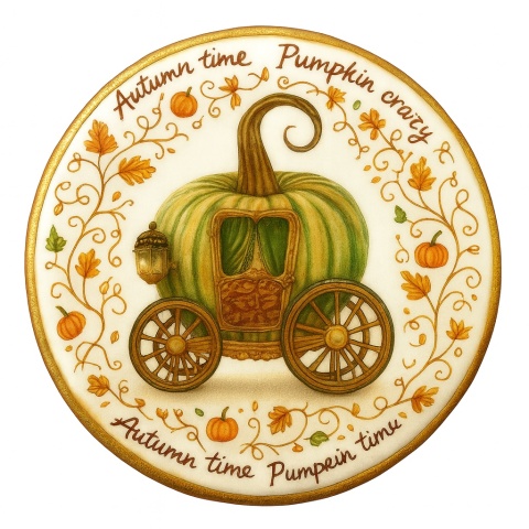 Ciastko lukrowane PUMPKIN CARRIAGE GREEN roz.S KOŁO JESIEŃ ręcznie robione Ciastko lukrowane PUMPKIN CARRIAGE GREEN roz.S KOŁO JESIEŃ ręcznie robione