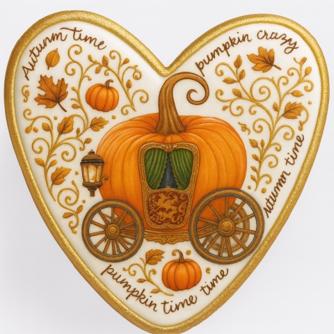 Ciastko lukrowane PUMPKIN CARRIAGE ORANGE roz.XL SERCE JESIEŃ ręcznie robione Ciastko lukrowane PUMPKIN CARRIAGE ORANGE roz.XL SERCE JESIEŃ ręcznie robione