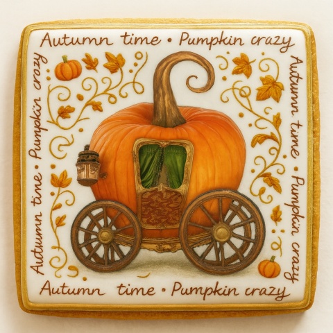 Ciastko lukrowane PUMPKIN CARRIAGE ORANGE roz.M  KWADRAT AT JESIEŃ ręcznie robione