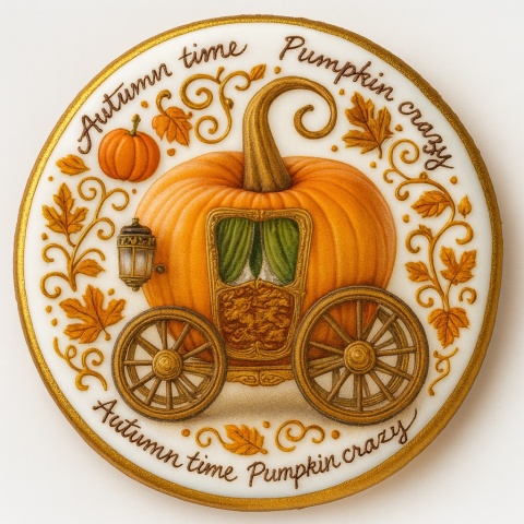 Ciastko lukrowane PUMPKIN CARRIAGE ORANGE roz.S KOŁO ręcznie robione Ciastko lukrowane PUMPKIN CARRIAGE ORANGE roz.S KOŁO ręcznie robione