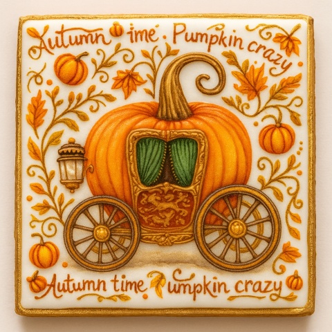 Ciastko lukrowane PUMPKIN CARRIAGE ORANGE roz.M PION ręcznie robione Ciastko lukrowane PUMPKIN CARRIAGE ORANGE roz.M PION ręcznie robione