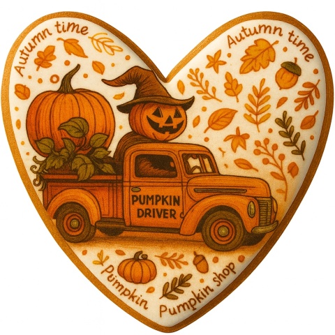 Ciastko lukrowane PUMPKIN DRIVER SUN roz.L SERCE ręcznie robione Ciastko lukrowane PUMPKIN DRIVER SUN roz.L SERCE ręcznie robione