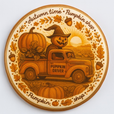 Ciastko lukrowane PUMPKIN DRIVER SUN roz.M KOŁO ręcznie robione Ciastko lukrowane PUMPKIN DRIVER SUN roz.M KOŁO ręcznie robione