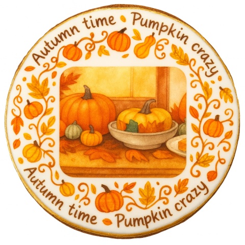 Ciastko lukrowane PUMPKIN MENU roz.M KOŁO ręcznie robione Ciastko lukrowane PUMPKIN MENU roz.M KOŁO ręcznie robione