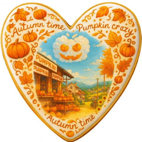 Ciastko lukrowane PUMPKIN WEATHER roz.S SERCE ręcznie robione Ciastko lukrowane PUMPKIN WEATHER roz.S SERCE ręcznie robione