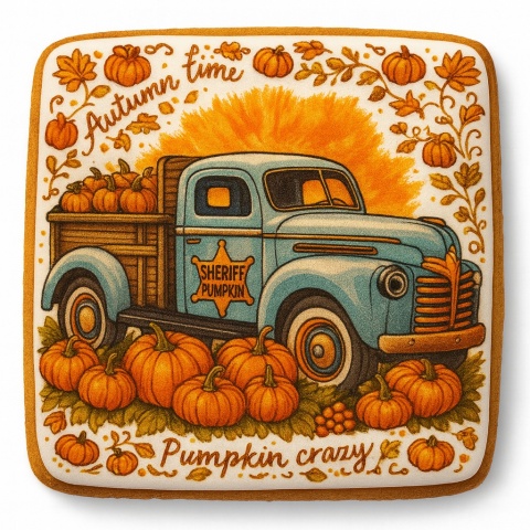 Ciastko lukrowane SHERIFF PUMPKIN roz.L  KWADRAT AT ręcznie robione Ciastko lukrowane SHERIFF PUMPKIN roz.L  KWADRAT AT ręcznie robione