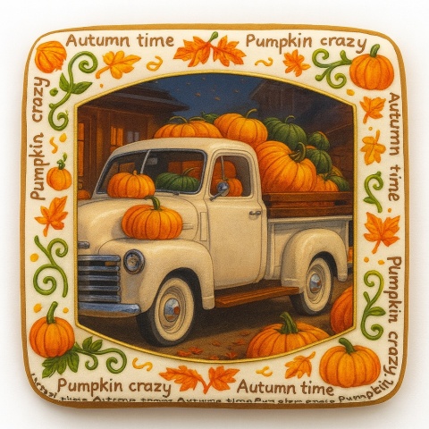 Ciastko lukrowane WHITE PERL PUMPKIN roz.L KWADRAT AT JESIEŃ ręcznie robione Ciastko lukrowane WHITE PERL PUMPKIN roz.L KWADRAT AT JESIEŃ ręcznie robione