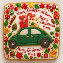 Ciastko lukrowane GARBUS PRESENTS GREEN roz.S  KWADRAT AT ręcznie robione