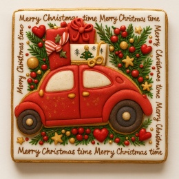 Ciastko lukrowane GARBUS PRESENTS RED roz.L  KWADRAT AT ręcznie robione