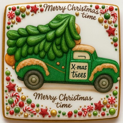 Ciastko lukrowane Pickup z choinką GREEN No7 roz.L POZIOM ręcznie robione Ciastko lukrowane Pickup z choinką GREEN No7 roz.L POZIOM ręcznie robione