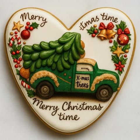 Ciastko lukrowane Pickup z choinką GREEN No7 roz.L SERCE ręcznie robione Ciastko lukrowane Pickup z choinką GREEN No7 roz.L SERCE ręcznie robione