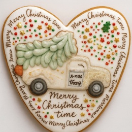 Ciastko lukrowane Pickup z choinką SNOW SERCE No7 roz.XL ręcznie robione