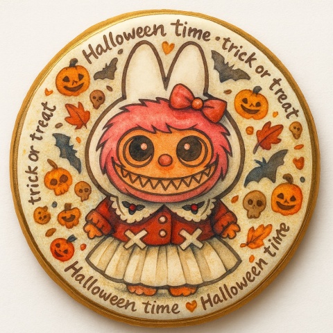 Ciastko lukrowane HALLOWEEN No.13 roz.XL KOŁO ręcznie robione Ciastko lukrowane HALLOWEEN No.13 roz.XL KOŁO ręcznie robione