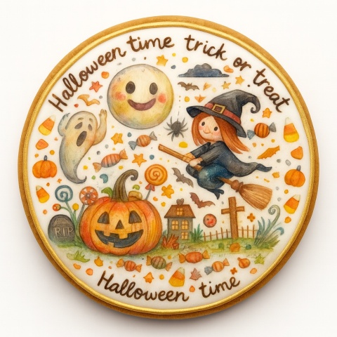 Ciastko lukrowane HALLOWEEN No.16 roz.XL KOŁO ręcznie robione Ciastko lukrowane HALLOWEEN No.16 roz.XL KOŁO ręcznie robione