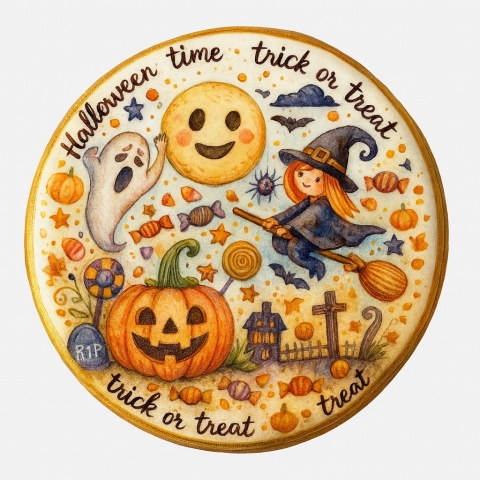 Ciastko lukrowane HALLOWEEN No.16A roz.XL KOŁO ręcznie robione