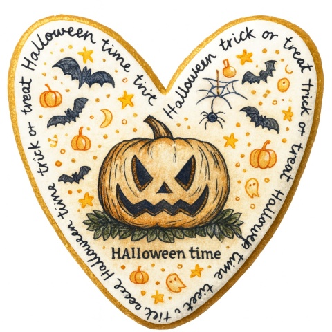 Ciastko lukrowane HALLOWEEN No.17 roz.XL SERCE ręcznie robione Ciastko lukrowane HALLOWEEN No.17 roz.XL SERCE ręcznie robione