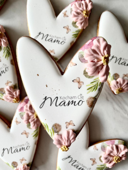 Ciastko kwiatowe serce motyle na łące Kocham Cię Mamo