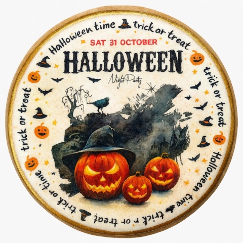 Ciastko lukrowane HALLOWEEN No.21 roz.L KOŁO ręcznie robione Ciastko lukrowane HALLOWEEN No.21 roz.L KOŁO ręcznie robione