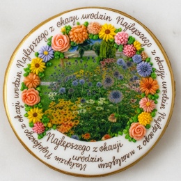 Ciastko lukrowane Życzenia KWIATY OGRÓD roz.XL KOŁO No.2 ręcznie robione