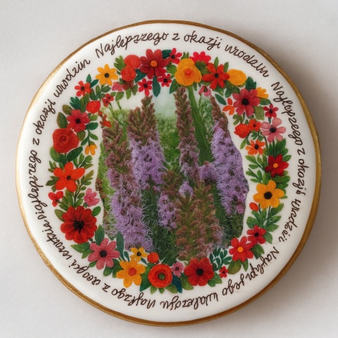 Ciastko lukrowane Życzenia KWIATY OGRÓD roz.M KOŁO ręcznie robione