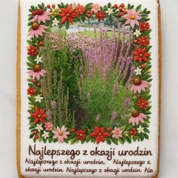 Ciastko lukrowane Życzenia KWIATY OGRÓD roz.XL PION No.4 ręcznie robione