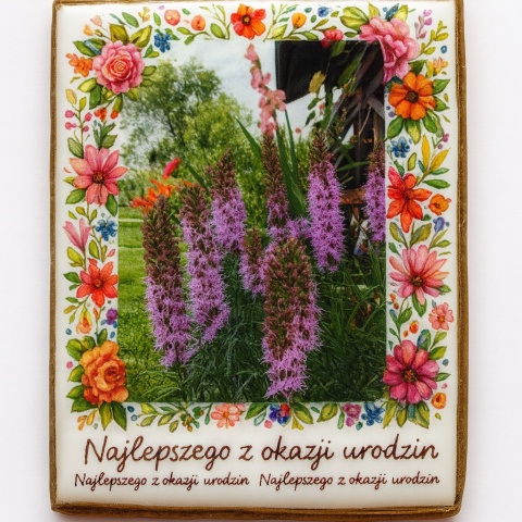 Ciastko lukrowane Życzenia KWIATY OGRÓD roz.L PION ręcznie robione