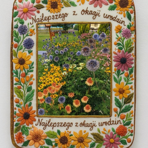 Ciastko lukrowane Życzenia KWIATY OGRÓD roz.S PION No.2 ręcznie robione