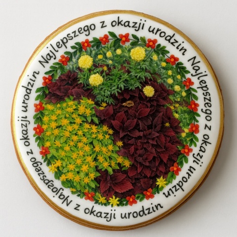 Ciastko lukrowane Życzenia KWIATY OGRODOWE roz.XL KOŁO ręcznie robione