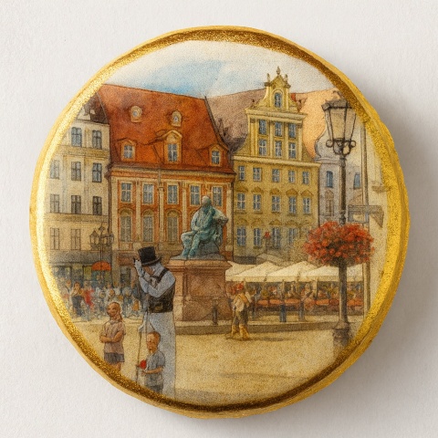 Ciastko lukrowane KAMIENICE WROCŁAW PAMIĄTKA KOŁO roz.XL ręcznie robione Ciastko lukrowane KAMIENICE WROCŁAW PAMIĄTKA KOŁO roz.XL ręcznie robione