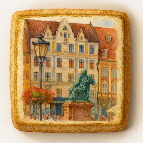 Ciastko lukrowane KAMIENICE WROCŁAW PAMIĄTKA  KWADRAT AT A roz.XL ręcznie robione Ciastko lukrowane KAMIENICE WROCŁAW PAMIĄTKA  KWADRAT AT A roz.XL ręcznie robione