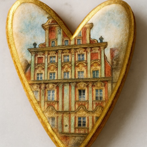 Ciastko lukrowane KAMIENICE WROCŁAW PAMIĄTKA SERCE No.3 roz.XL ręcznie robione Ciastko lukrowane KAMIENICE WROCŁAW PAMIĄTKA SERCE No.3 roz.XL ręcznie robione