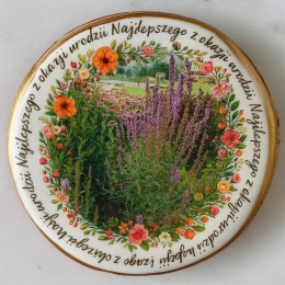 Ciastko lukrowane Życzenia KWIATY OGRÓD roz.XL KOŁO No.4 ręcznie robione