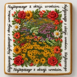 Ciastko lukrowane Życzenia KWIATY OGRÓD roz.XL  KWADRAT AT No.7 ręcznie robione