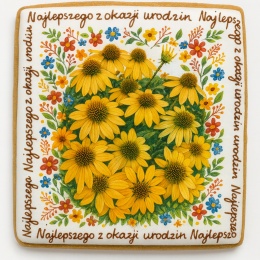 Ciastko lukrowane Życzenia KWIATY OGRÓD roz.S  KWADRAT AT No.5 ręcznie robione