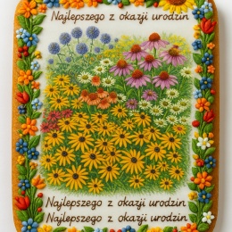 Ciastko lukrowane Życzenia KWIATY OGRÓD roz.XL PION No.7A ręcznie robione