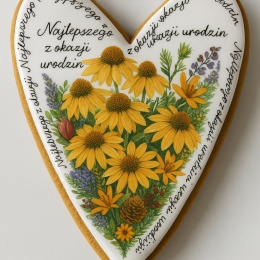 Ciastko lukrowane Życzenia KWIATY OGRÓD roz.XL SERCE No.5 ręcznie robione