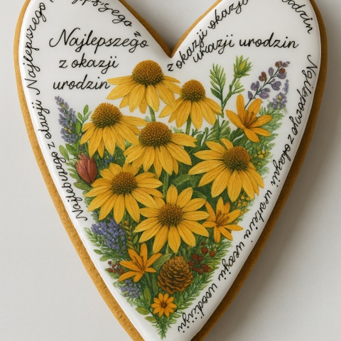 Ciastko lukrowane Życzenia KWIATY OGRÓD roz.XL SERCE No.5 ręcznie robione