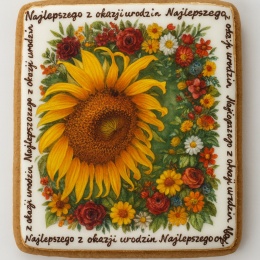 Ciastko lukrowane Życzenia KWIATY SŁONECZNIK  KWADRAT AT No.2 roz.XL ręcznie robione