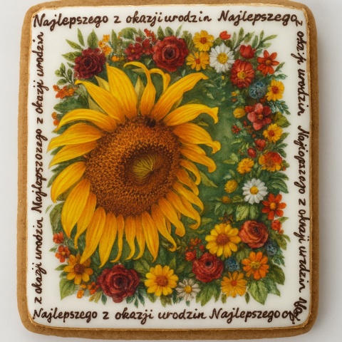 Ciastko lukrowane Życzenia KWIATY SŁONECZNIK  KWADRAT AT No.2 roz.XL ręcznie robione