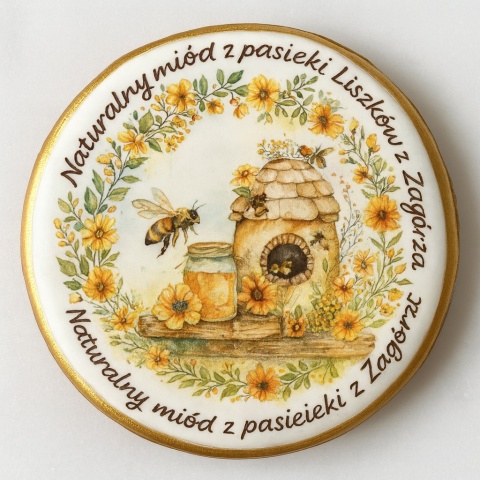 Ciastko lukrowane Logo pasieka pamiątka MIODEK KOŁO No.3 roz.XL ręcznie robione