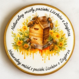 Ciastko lukrowane Logo pasieka pamiątka MIODEK KOŁO No.4 roz.S ręcznie robione