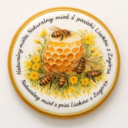 Ciastko lukrowane Logo pasieka pamiątka MIODEK KOŁO No.5 roz.XL ręcznie robione