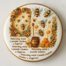 Ciastko lukrowane Logo pasieka pamiątka MIODEK KOŁO roz.S ręcznie robione