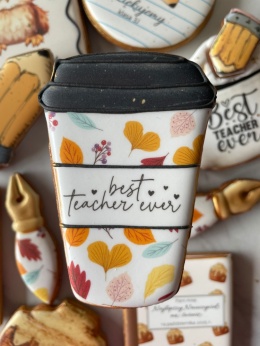 Ciastko lukrowane kubek To go Best teacher ever ręcznie robione
