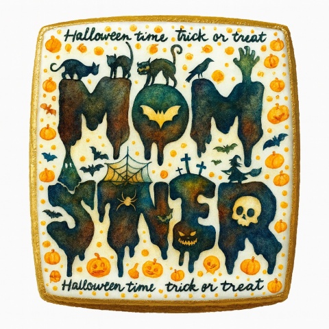 Ciastko lukrowane HALLOWEEN No.37 roz.XL PION ręcznie robione Ciastko lukrowane HALLOWEEN No.37 roz.XL PION ręcznie robione