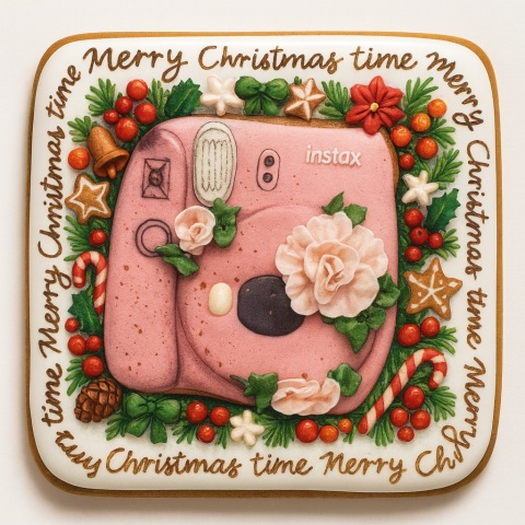 Ciastko lukrowane BlossomE cafe Instax PINK roz.L POZIOM ręcznie robione Ciastko lukrowane BlossomE cafe Instax PINK roz.L POZIOM ręcznie robione