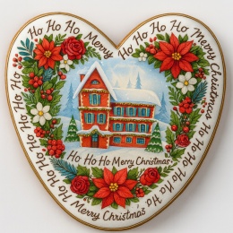 Ciastko lukrowane Domek RED BOŻE NARODZENIE Serce roz.M ręcznie robione