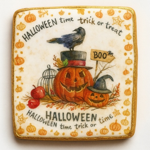 Ciastko lukrowane HALLOWEEN No.21 roz.L KWADRAT ręcznie robione