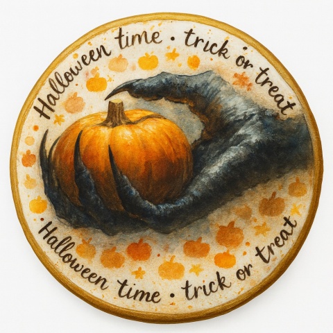 Ciastko lukrowane HALLOWEEN No.25 roz.XL KOŁO ręcznie robione Ciastko lukrowane HALLOWEEN No.25 roz.XL KOŁO ręcznie robione